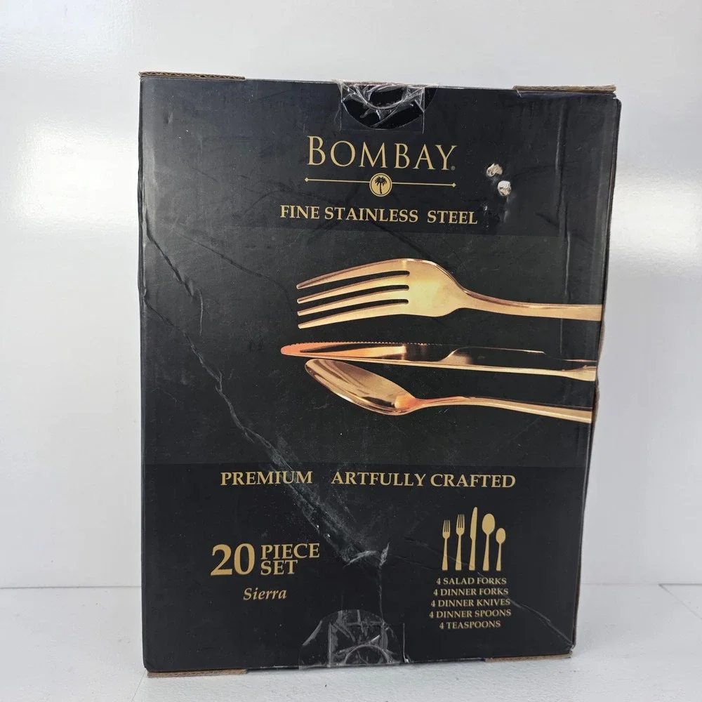 20 Piece Bombay Sierra Gold Flatware Hammered Stainless Steel BF71724